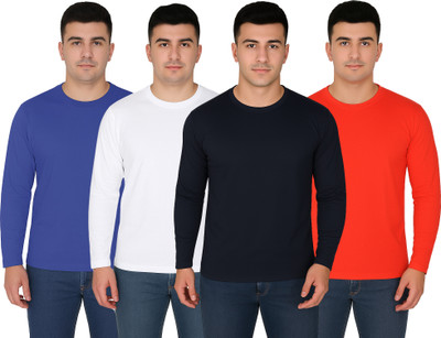 R ROCKIN TEES Solid Men Round Neck Multicolor T-Shirt