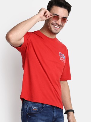V-MART Typography, Printed Men Round Neck Red T-Shirt
