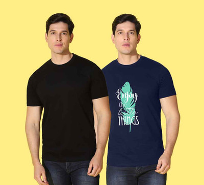 WOOSTRO Printed, Solid Men Round Neck Multicolor T-Shirt
