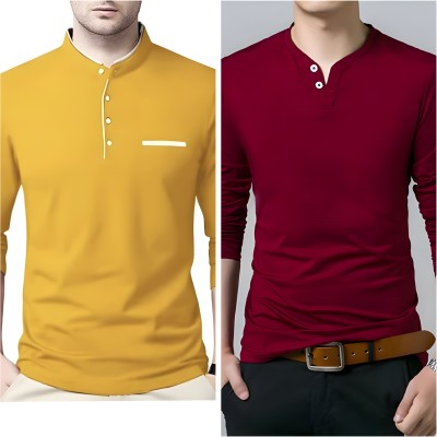 Oishee Printed Men Round Neck Yellow, Maroon T-Shirt