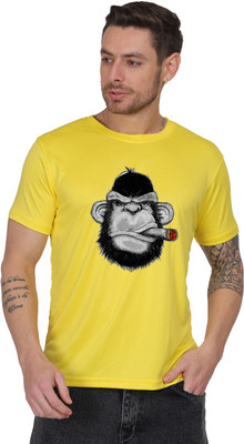 Buzzbloom Printed Men Round Neck Yellow T-Shirt