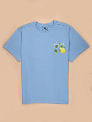 V-MART Printed Men Round Neck Blue T-Shirt