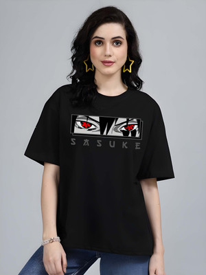 Kaido Printed Women Round Neck Black T-Shirt