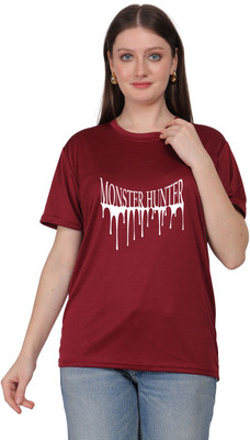 LIFE STYLE COMMERCE C Typography Women Round Neck Maroon T-Shirt