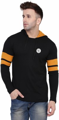 GEUM Solid Men Hooded Neck Black, Gold T-Shirt