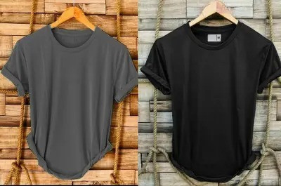 V DAS Solid Men Round Neck Reversible Grey T-Shirt