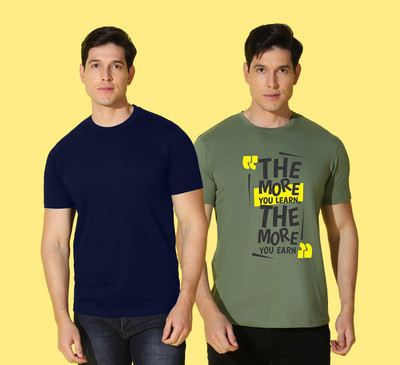 WOOSTRO Solid, Printed Men Round Neck Blue, Green T-Shirt
