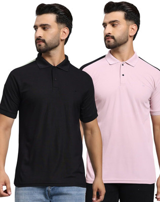 MONTCLAIR Solid Men Polo Neck Black, Pink T-Shirt