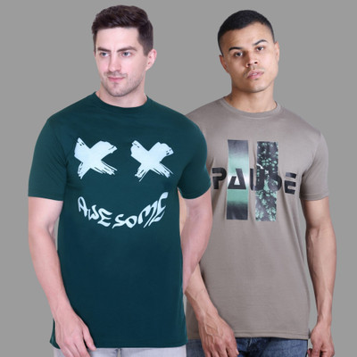 HouseOfCommon Printed Men Round Neck Multicolor T-Shirt