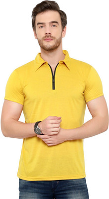 JB Jangoboy Solid Men Polo Neck Yellow T-Shirt