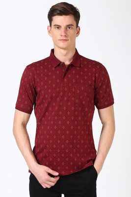 PETER ENGLAND Printed Men Polo Neck Maroon T-Shirt