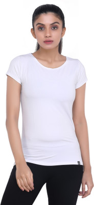 Laasa Sports Solid Women Round Neck White T-Shirt