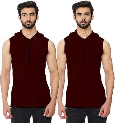 Think Tech Solid Men Round Neck Maroon T-Shirt