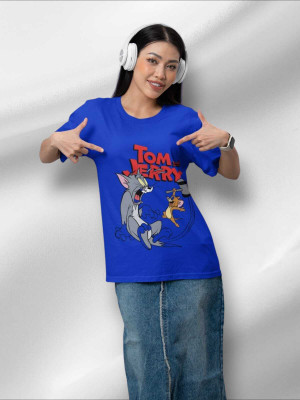 Clori Printed Women Round Neck Blue T-Shirt