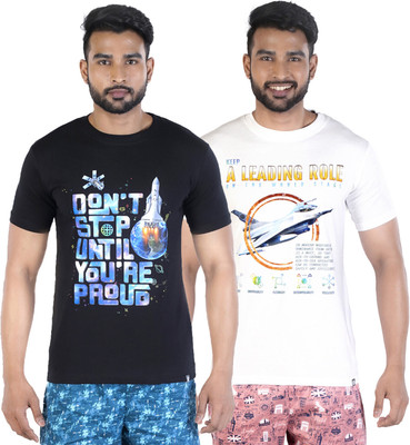 COLORS by Rupa Frontline Graphic Print Men Round Neck Black, White T-Shirt