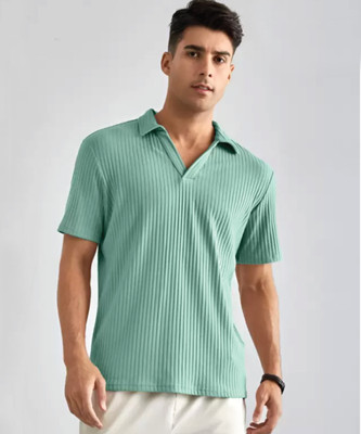Christy World Solid Men Polo Neck Light Green T-Shirt