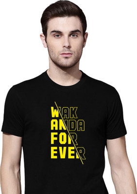 Organic Chics Typography Men Round Neck Black T-Shirt
