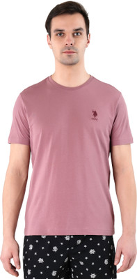 U.S. POLO ASSN. Solid Men Round Neck Pink T-Shirt