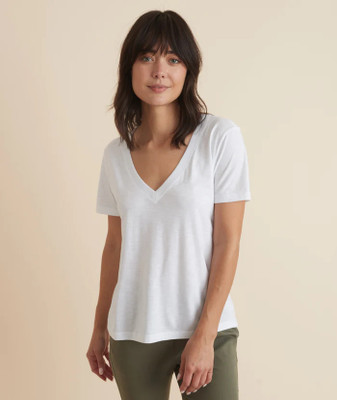 COLOR CAPITAL Solid Women V Neck White T-Shirt