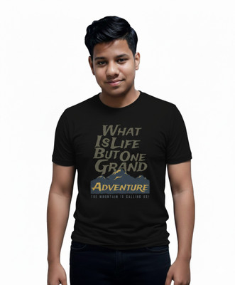 R and S Creations Printed Men Round Neck Black T-Shirt