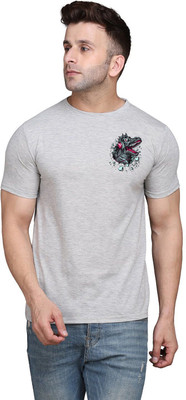 tfurnish Printed Men Round Neck Silver T-Shirt