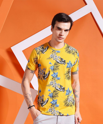 The Indian Garage Co. Printed Men Round Neck Yellow T-Shirt