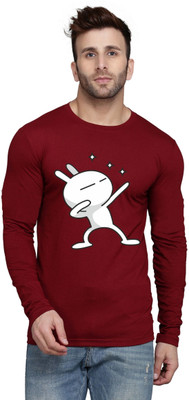 SLOWLORIS Printed Men Round Neck Maroon T-Shirt