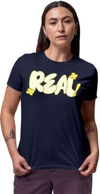 Fighterhero Typography Women Round Neck Navy Blue T-Shirt