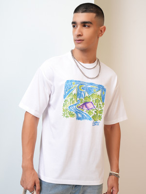 HIGHLANDER Printed Men Round Neck White T-Shirt