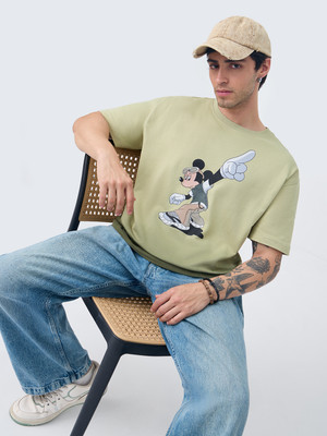 The Souled Store Cartoon Men Round Neck Green T-Shirt
