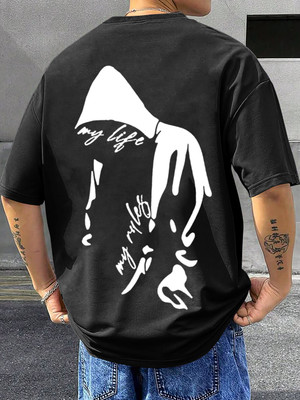 TripBroz Printed Men Round Neck Black T-Shirt