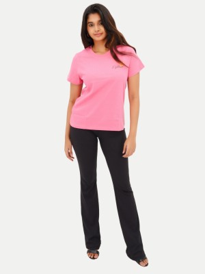 radprix Solid Women Round Neck Pink T-Shirt