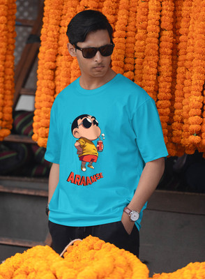 Hazuku Graphic Print Men Round Neck Orange T-Shirt