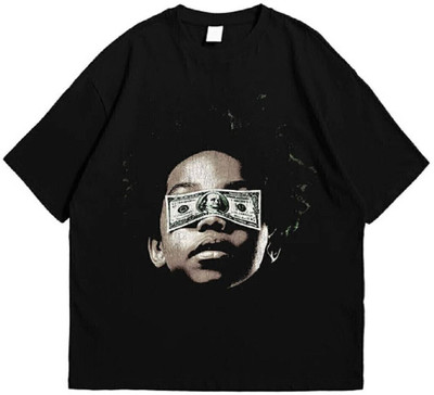 inblak Printed Men Square Neck Reversible Black T-Shirt