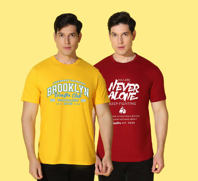 WOOSTRO Printed Men Round Neck Yellow, Red T-Shirt