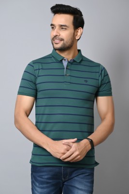 Arbour Striped Men Polo Neck Green T-Shirt