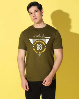 WOOSTRO Printed Men Round Neck Dark Green T-Shirt