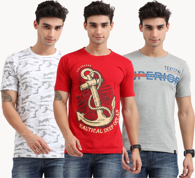 Texman Printed Men Round Neck Red T-Shirt