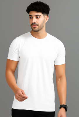 Adorbs Solid Men Round Neck White T-Shirt