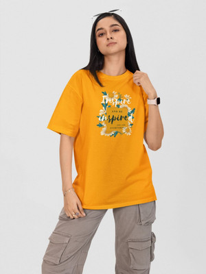 Moda Rapido Printed Women Round Neck Yellow T-Shirt