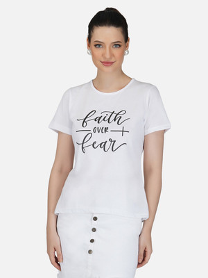 Unistreet Typography Women Round Neck White T-Shirt