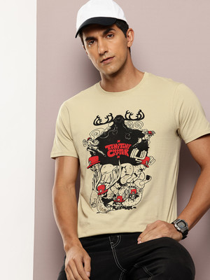 INVICTUS Printed Men Round Neck Beige T-Shirt