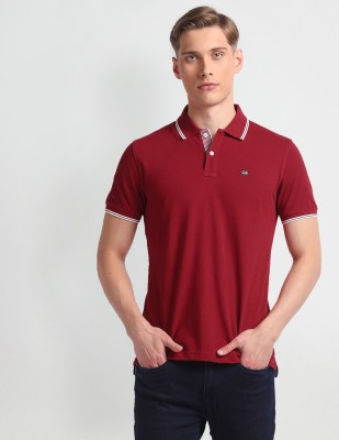 Arrow Sport Self Design Men Polo Neck Red T-Shirt