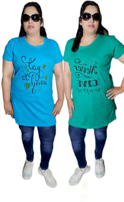 Garima Fashion Printed Women Round Neck Green, Blue T-Shirt