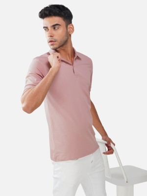 MEGAKART Solid Men Polo Neck Pink T-Shirt