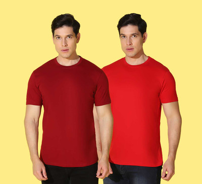 WOOSTRO Solid, Printed Men Round Neck Red, Maroon T-Shirt