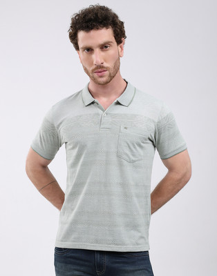MONTE CARLO Striped Men Polo Neck Green T-Shirt