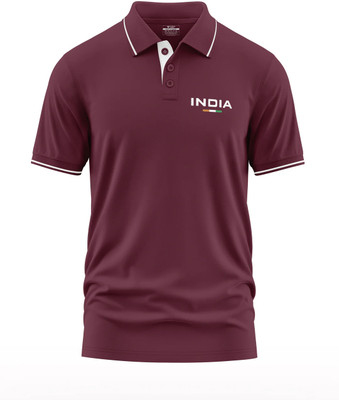 Warriorworld Graphic Print Men Polo Neck Maroon T-Shirt