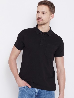 Camey Solid Men Polo Neck Black T-Shirt