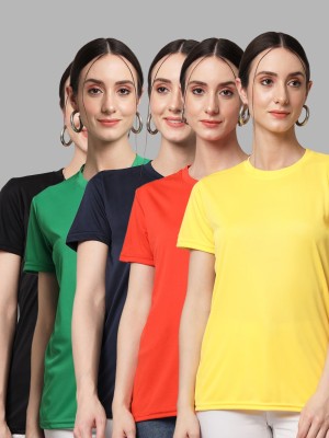 next in Solid Women Round Neck Black, Green, Navy Blue, Red, Yellow T-Shirt